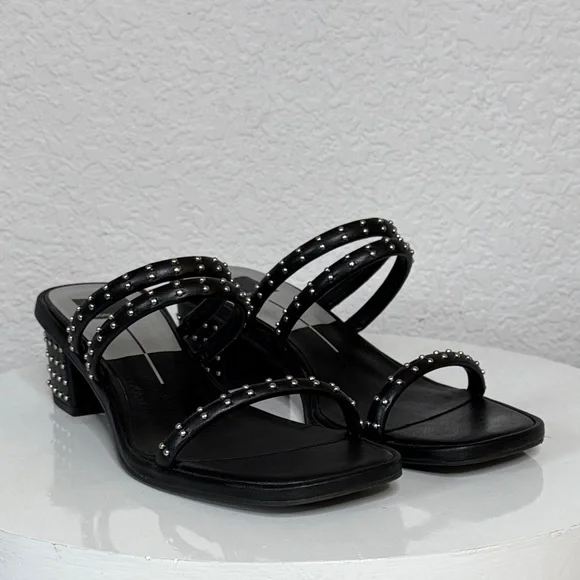 DOLCE VITA STELLA RYE BLACK LEATHER STUDDED STRAPPY HEELED SANDALS - Picture 2 of 16